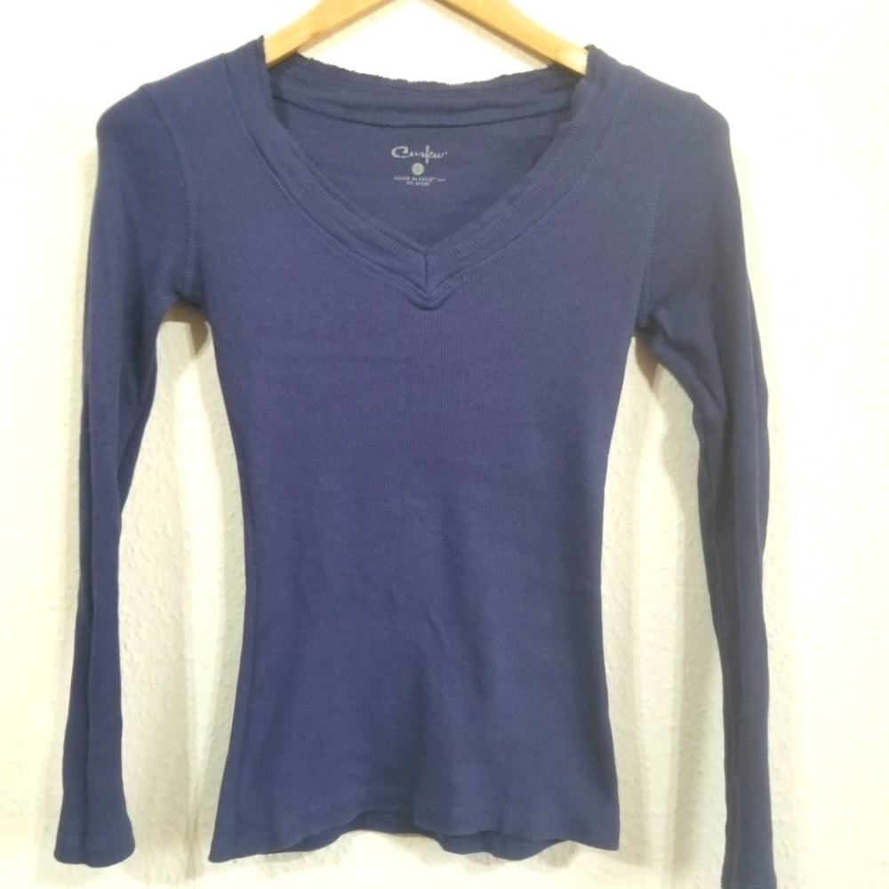 Women's Purple Curfew Long Sleeve Vneck Top